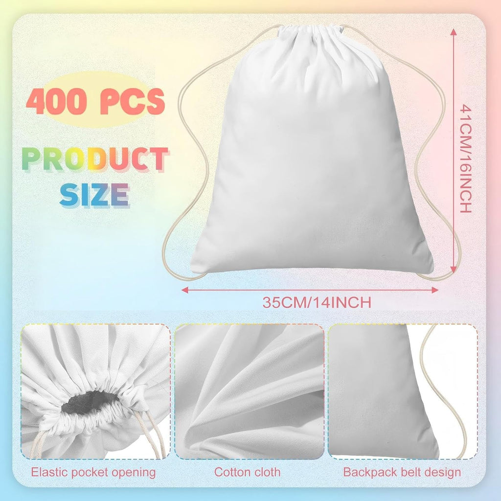 Saintrygo 400 Pcs Tie Dye Drawstring Bags Cotton Sublimation Blank Backpack Bulk Tie Dye Kits Things for Large Groups, 14'x16'