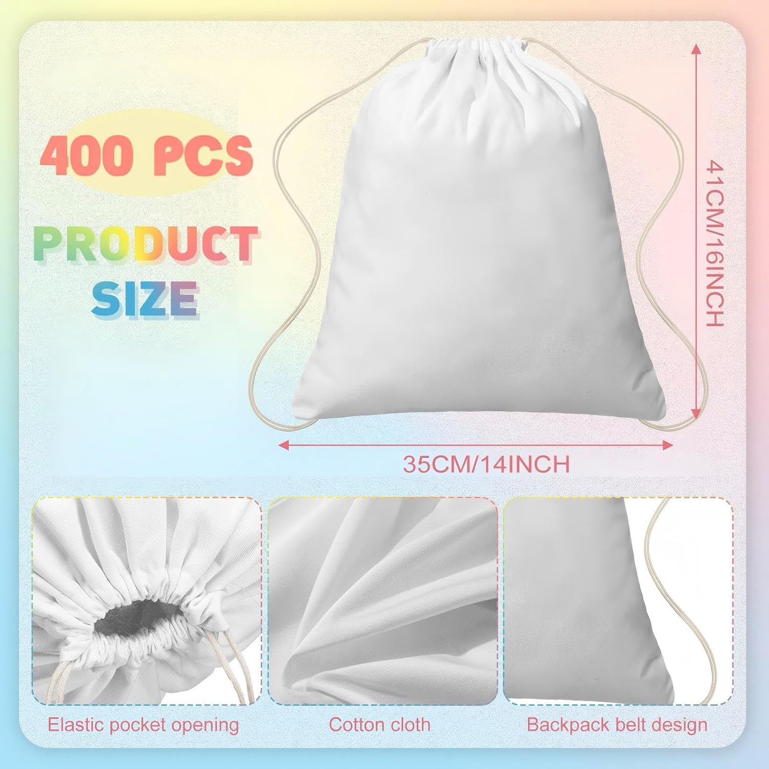 Saintrygo 400 Pcs Tie Dye Drawstring Bags Cotton Sublimation Blank Backpack Bulk Tie Dye Kits Things for Large Groups, 14'x16'