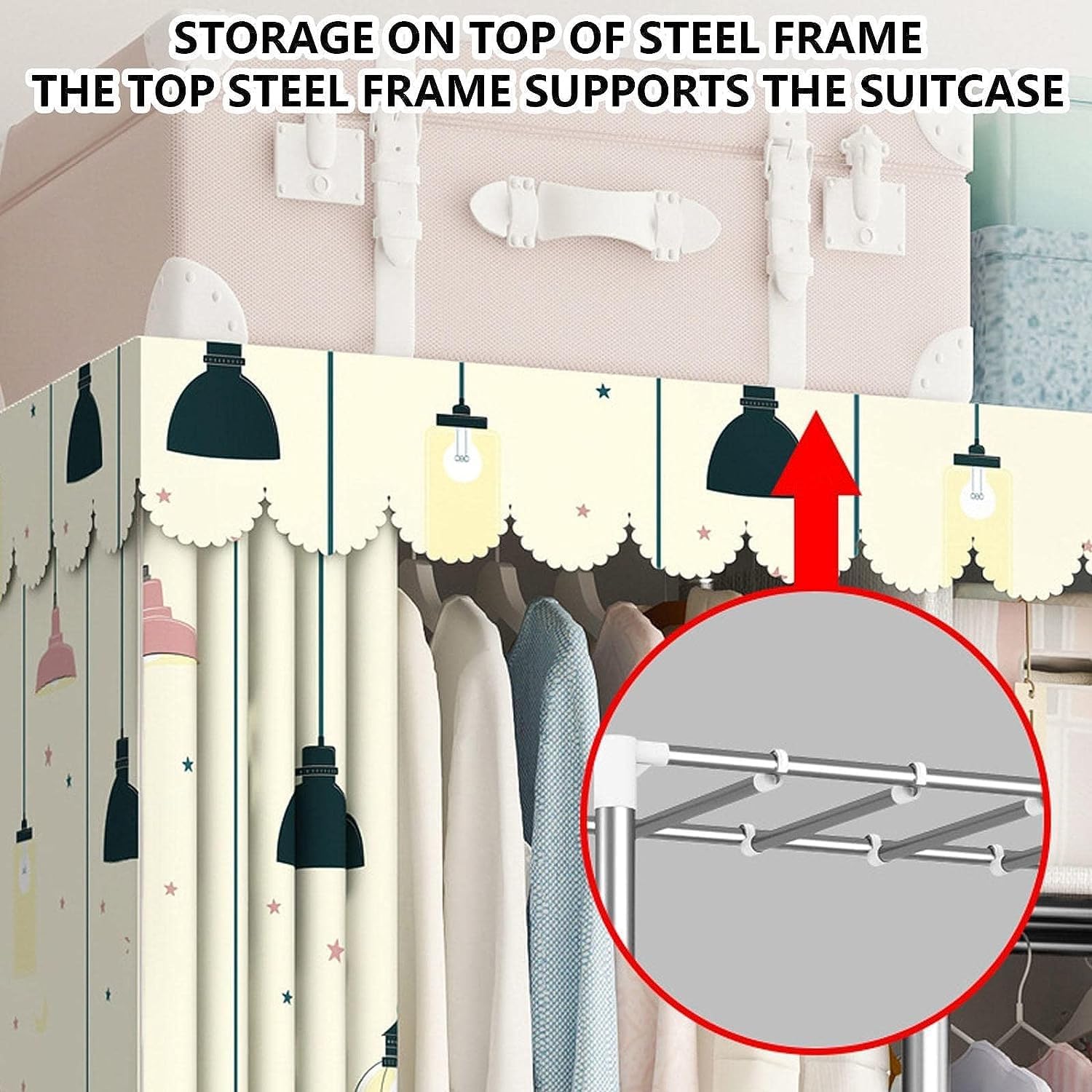Closet Wardrobe with 360° Wheels 170cm Portable Closet for Bedroom Garment Rack with 2 Clothes Rail and Fabric Cover 6 Compartments (Color : C, Size : 200x45x170cm)