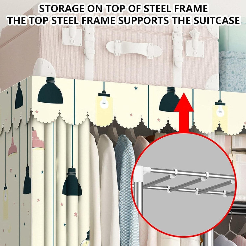 Closet Wardrobe with 360° Wheels 170cm Portable Closet for Bedroom Garment Rack with 2 Clothes Rail and Fabric Cover 6 Compartments (Color : A, Size : 200x45x170cm)