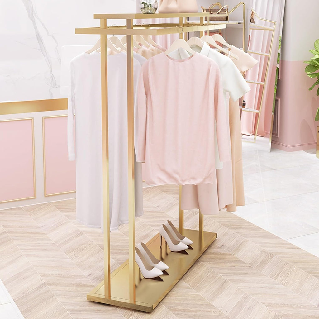 Coat Rack Stand Clothes Rack Stand, Multifunctional Garment Rack, Portable Suits Scarves Handbag Shoe Storage Holder, Hall Entryway Bedroom Store Lar(Gold-120x40x150CM