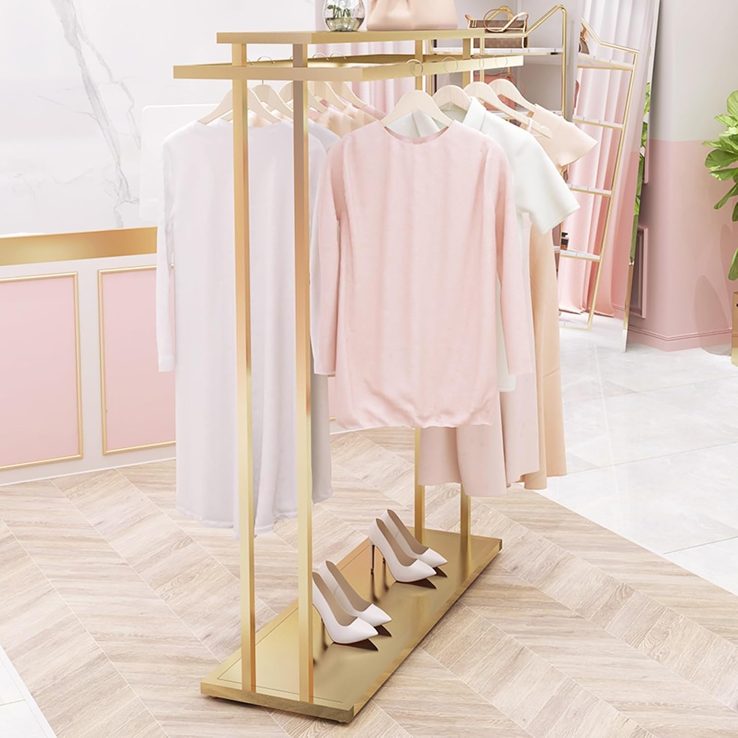 Coat Rack Stand Clothes Rack Stand, Multifunctional Garment Rack, Portable Suits Scarves Handbag Shoe Storage Holder, Hall Entryway Bedroom Store Lar(Gold-120x40x150CM