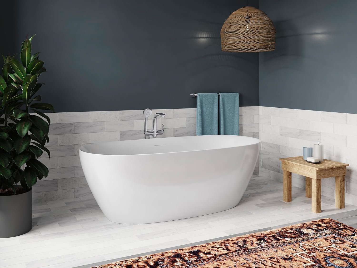Unwind 59-in X 30-in Seamless Oval Freestanding Bath