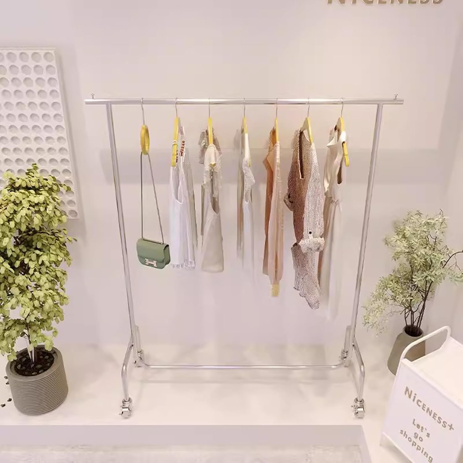 Garment Rack Heavy Duty Clothing Rack With E-shaped Base, Silver Stainless Steel Clothes Rail For Hanging Clothes, Commercial Retail Display Rack, Single Rod Coat Rack For Bedrooms(Size:150x40x160CM)