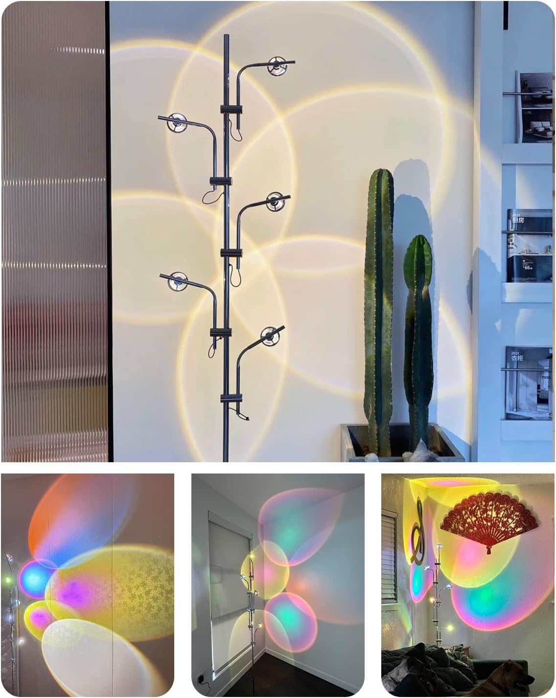 DENGALA Halo Projector Floor Lamp - 4000K LED Multi Head Floor Lamp with RGB Filters - Sunset Projection Ambient Lighting - Mood Corner Lamp for Bedroom,Living Room - Chrome
