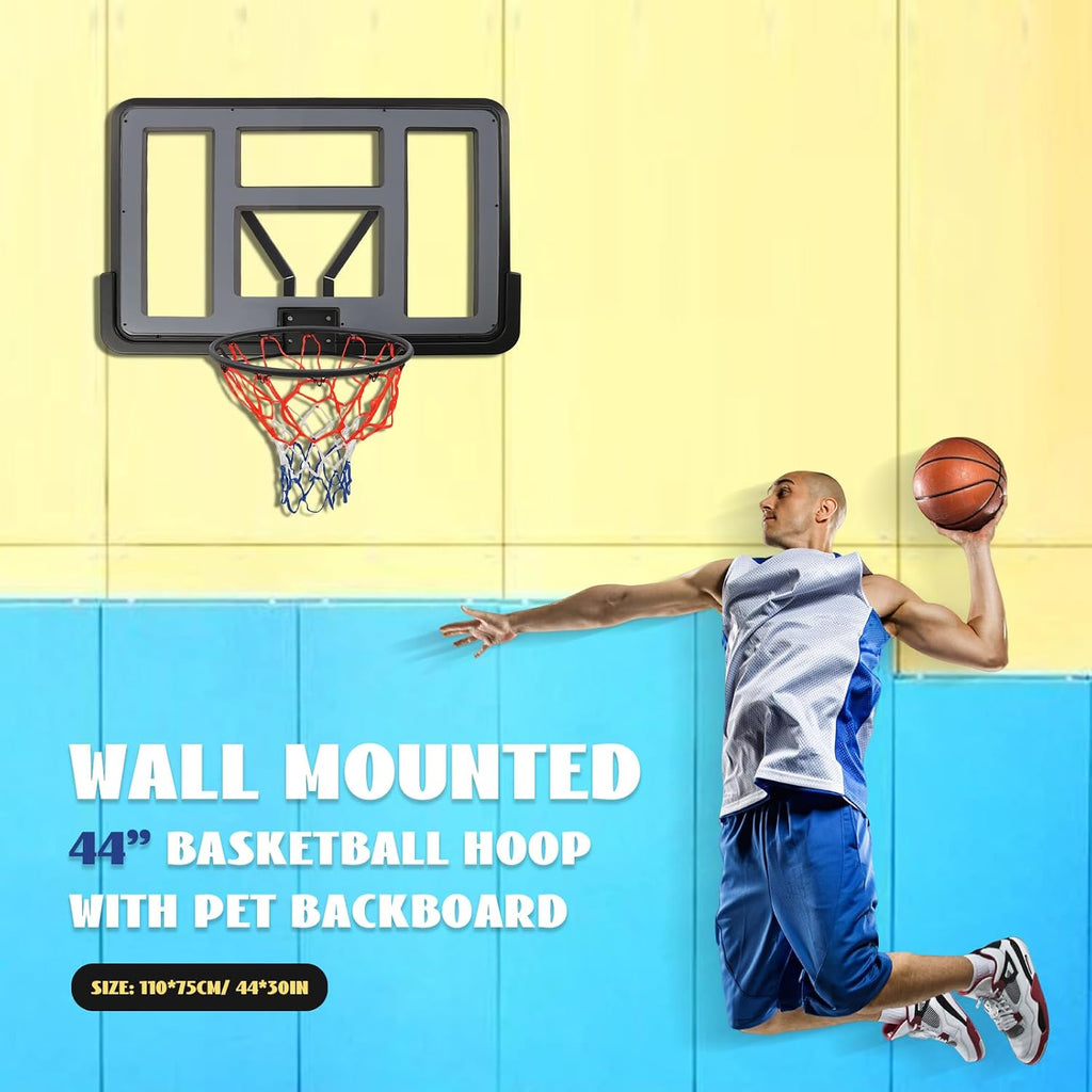 Wall-Mounted Basketball Hoop, 40'' x 30'' Mini Basketball Hoop with Backboard Rim Horn Bracket Basket Net for 7# and Below Basketball, Indoor Outdoor Basketball Hoop