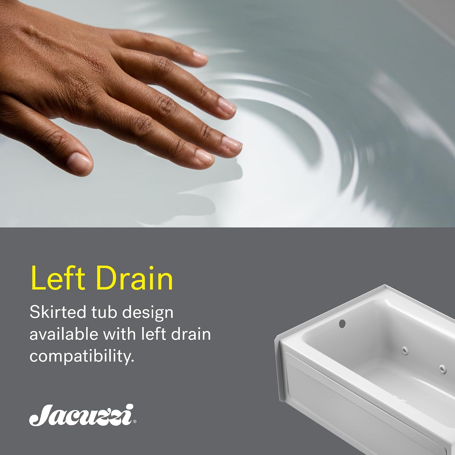 Jacuzzi SIGNATURE Acrylic Drop-In Bathtub, Heated Jet Massage Tub, Slip Resistant, Left Drain Placement, 60' (L) x 36' (W), Rectangle, Oyster