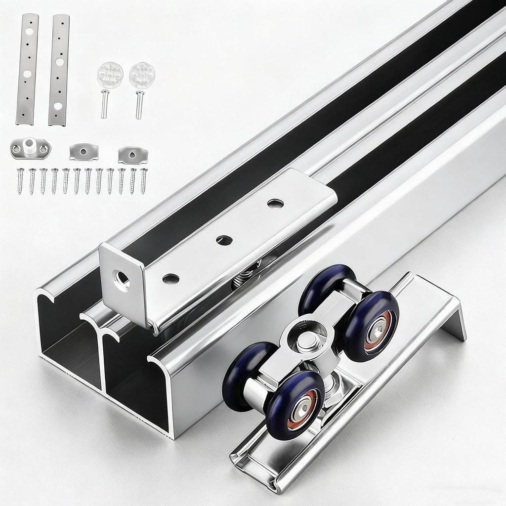 Double Track Bypass Barn Door Hardware Kit 48 60 72 96 144 in, Top Mount Aluminum Box Rail for 2 Door, Office Partition Track Replacement(Silver,68in(173cm))