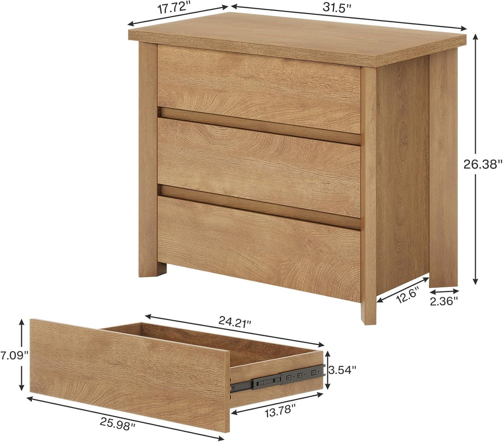 Tribesigns Oversized 3 Drawers Nightstand, Large Rustic Wood Night Stands with Storage for Bedroom and Small Spaces, Easy Assembly, Rustic Brown (1PCS)