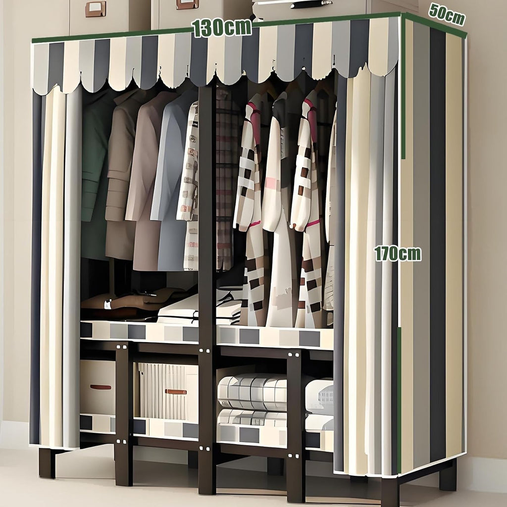 Foldable Drying Rack - Strong and Durable Portable Wardrobe Closet Rack with Cover, Large Metal Canvas Wardrobe Closet, Wardrobe Clothes Organizer, for Hanging Clothes(130 * 50 * 170cm)