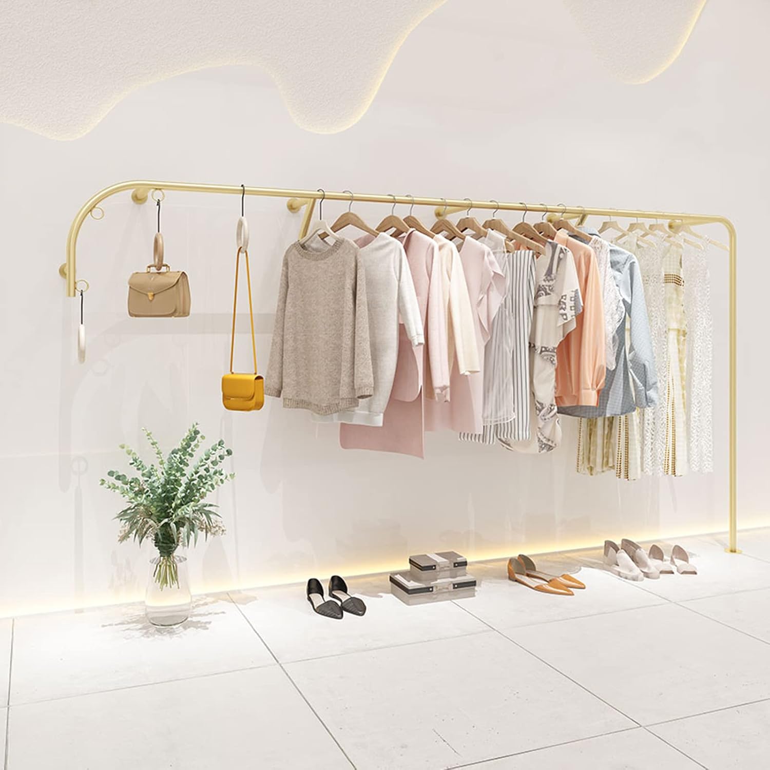 Modern Simple Industrial Pipe Hanger Garment Rack,Wall Mounted Garment Hanging Rack System,Modern Retail Garment Rack (F-150cm/59in