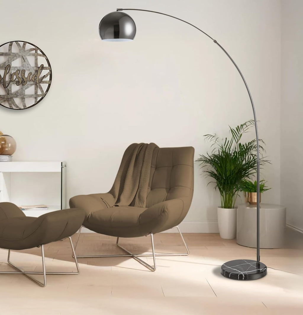 Major-Q Large 79' H Modern Standing Adjustable Floor Lamp with Metal Dome Shade & Marble Base for Living Room - Corner Light Arc Lamps for Bedrooms Black Chrome