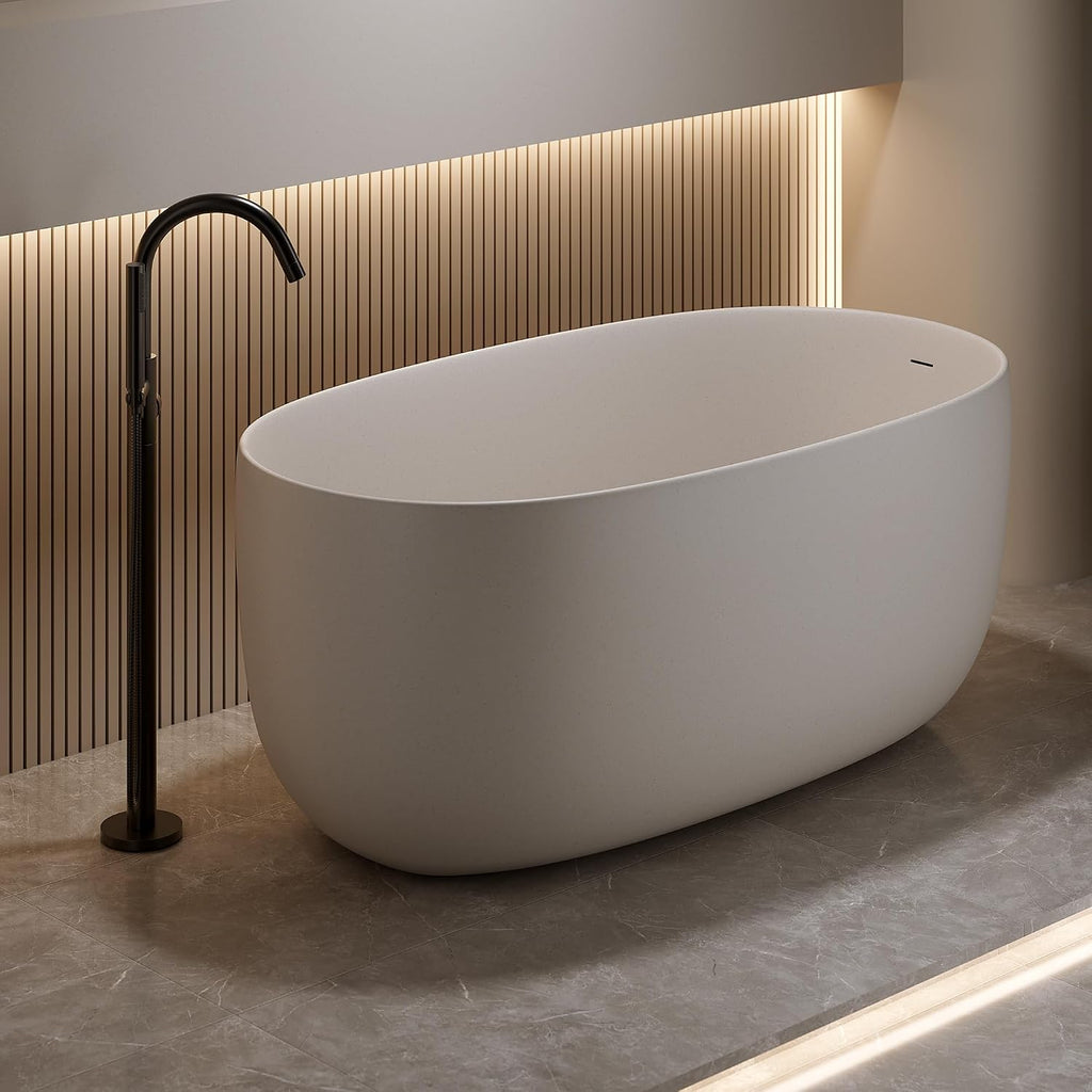 47'' Freestanding Bathtub Resin Stone Soaking Bathtub Solid Tubs with Overflow and Pop up Drain
