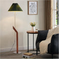 Mid Century Modern Wood Floor Lamp, Green Pleated Lampshade | Height Adjustable, Living Room, Study Room, Bedroom, Office,Sand Nickel,Tall Standing Dual Lamp Heads
