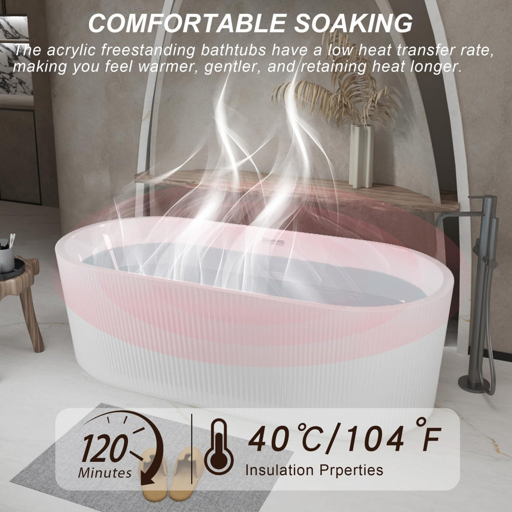 Geelife 59' Linear Acrylic Freestanding Bathtub Stand Alone Soaker Tub