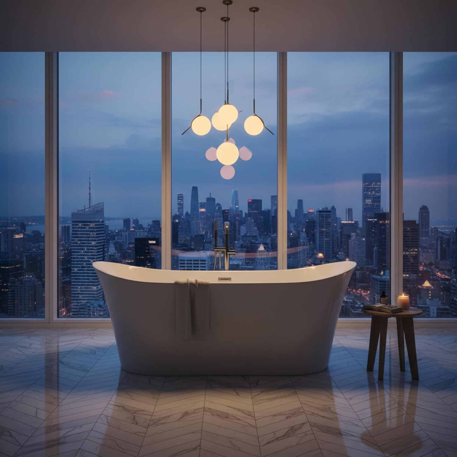 Bergamo 67' Freestanding Acrylic Bathtub with Chrome Drain, Glossy White Seamless Soaking Tub, Fiberglass Reinforced with Leveling Legs, 46 Gal Capacity