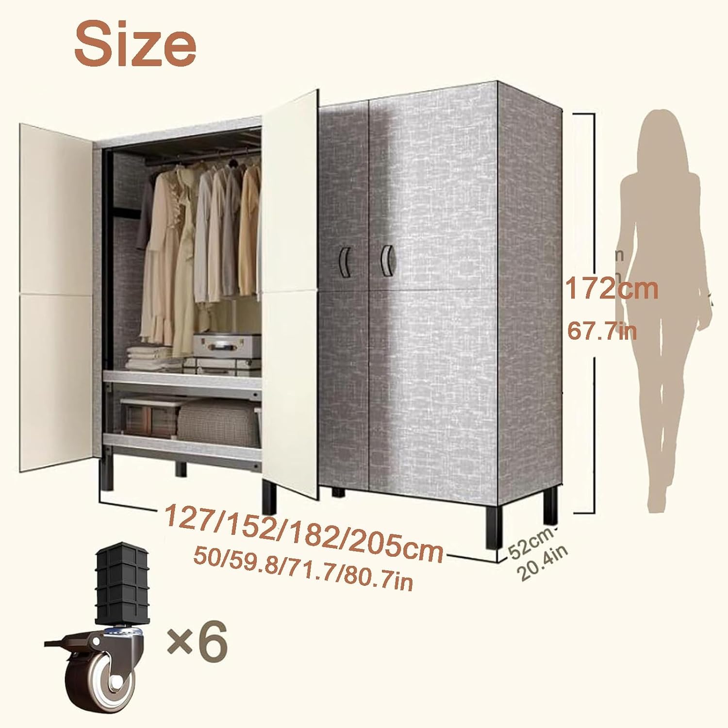 Large Portable Closets, Foldable 67.7' Clothes Rack with Cover, Multi-Functional Wardrobe(B,127cm/50in)