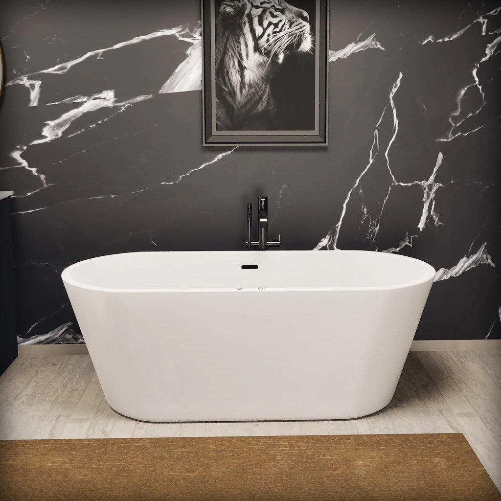 67' Acrylic Freestanding White Acrylic Soaking Bathtub with Brushed Nickel Drain and Overflow, LED Control Panel, Air Bubble, Easy Installation