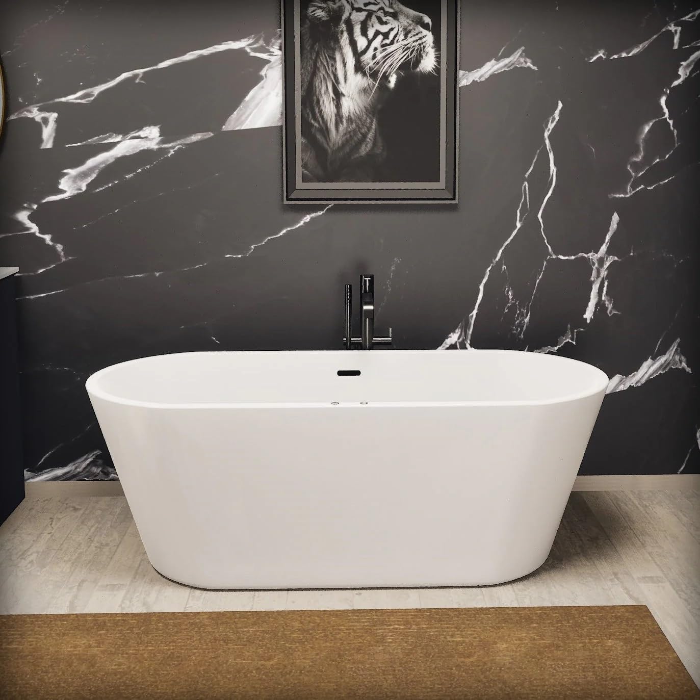 67' Acrylic Freestanding White Acrylic Soaking Bathtub with Brushed Nickel Drain and Overflow, LED Control Panel, Air Bubble, Easy Installation