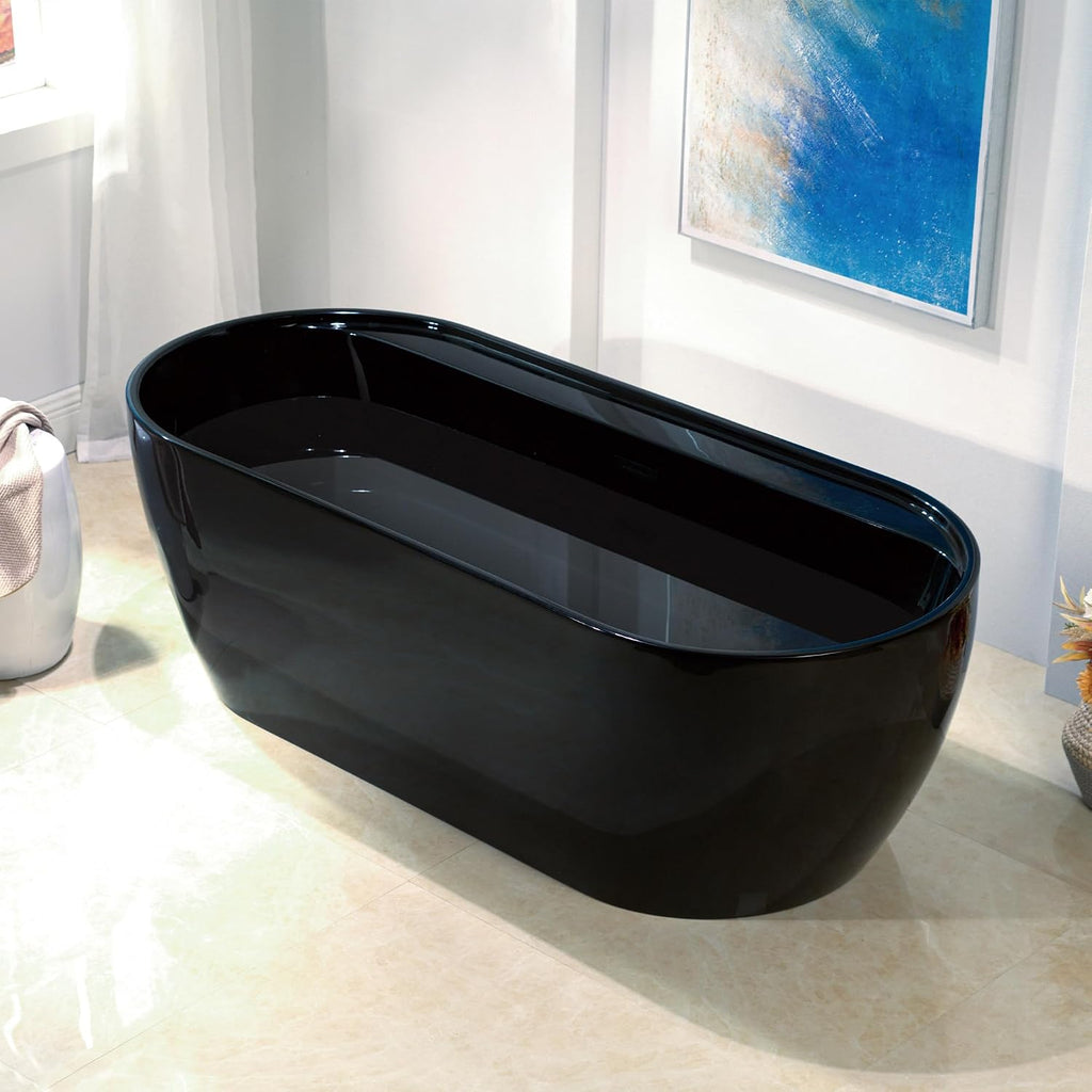 WOODBRIDGE 72' L x 35-3/8' W Freestanding Contemporary Acrylic Soaking Bathtub in Glossy Black Inside and Outside with Matte Black Drain & Overflow,B8859-MB