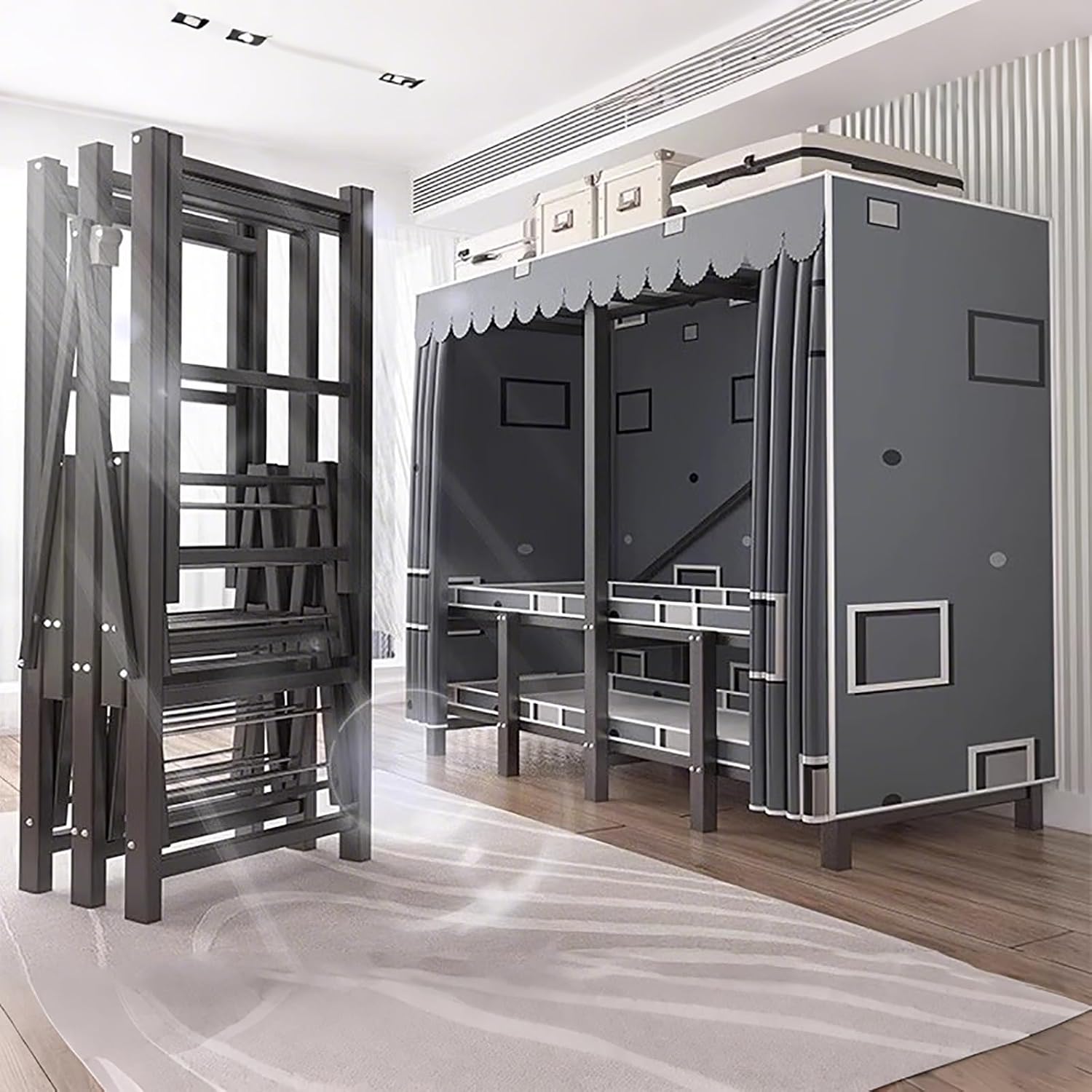 67Inch Portable Wardrobe Closet Storage Organizer for Bedroom, 23MM Thick Steel Hanging Rack with Cover Gray