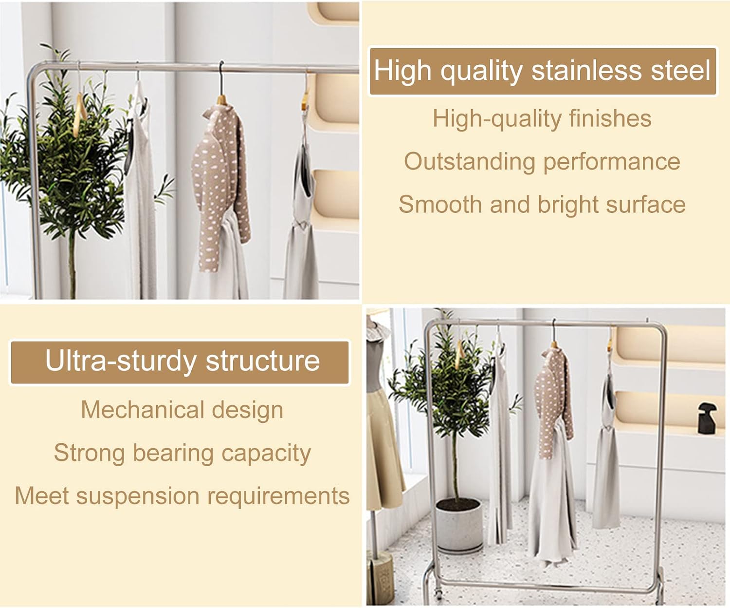 Clothing Rack Rolling Display Garment Rack, Retail Garment Hanging Bar Clothing Storage Shelving Unit, Modern High-Grade Stainless Steel Organizer Wardrobe (One Color-80x40x150CM