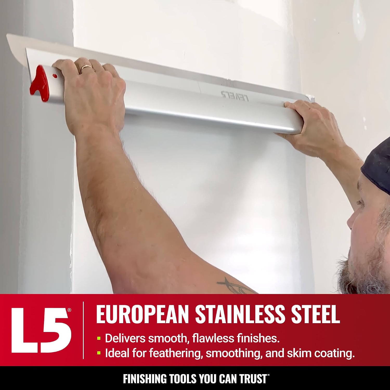 LEVEL5 Drywall Skimming Blade Set | 10, 24 & 32 Inch Skimming Blades, 37-63 Inch Extension Handle | Aluminum Body & Stainless Steel Blade | For Smoothing Walls and Ceilings | 5-441