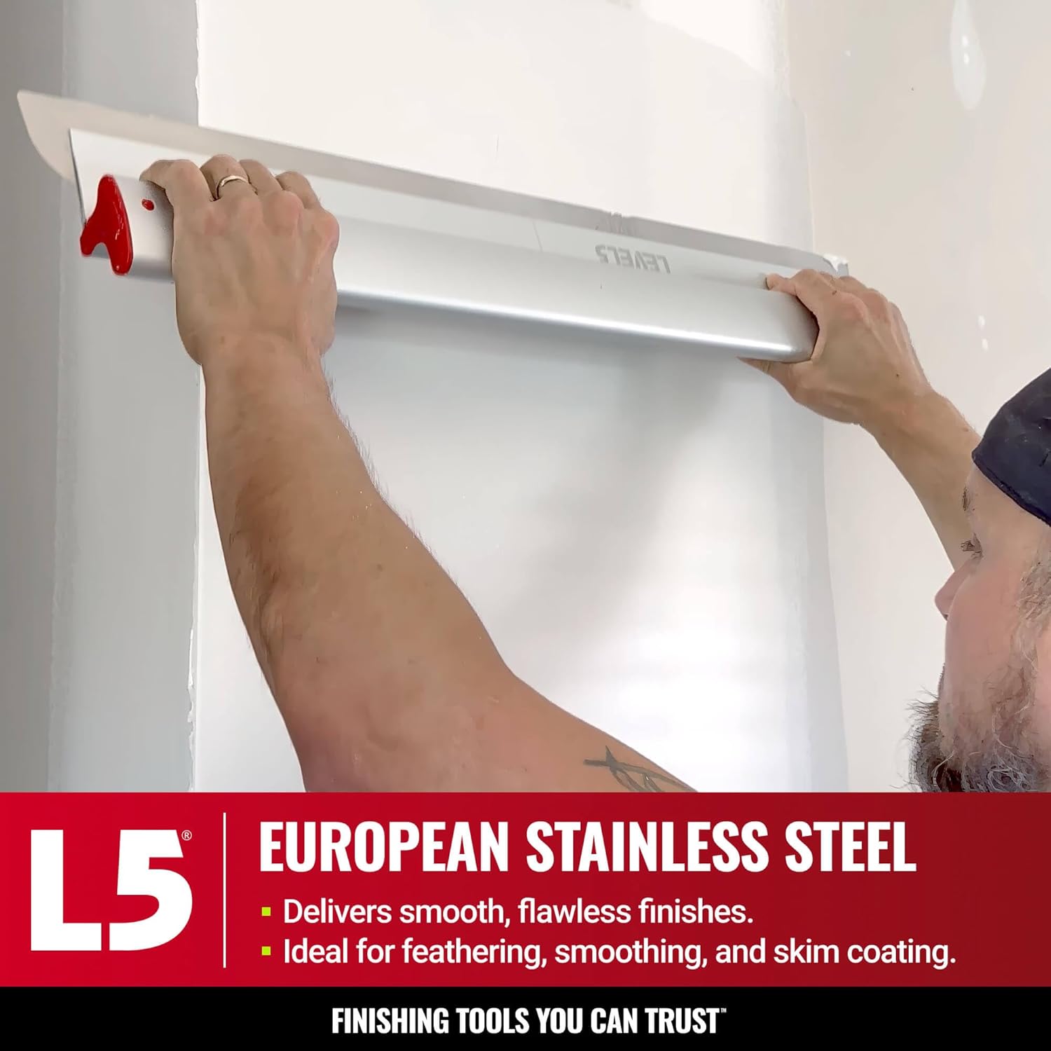 LEVEL5 Drywall Skimming Blade Set | 7, 10 & 16 Inch Skimming Blades, 37-63 Inch Extension Handle | Aluminum Body & Stainless Steel Blade | For Smoothing Walls and Ceilings | 5-439
