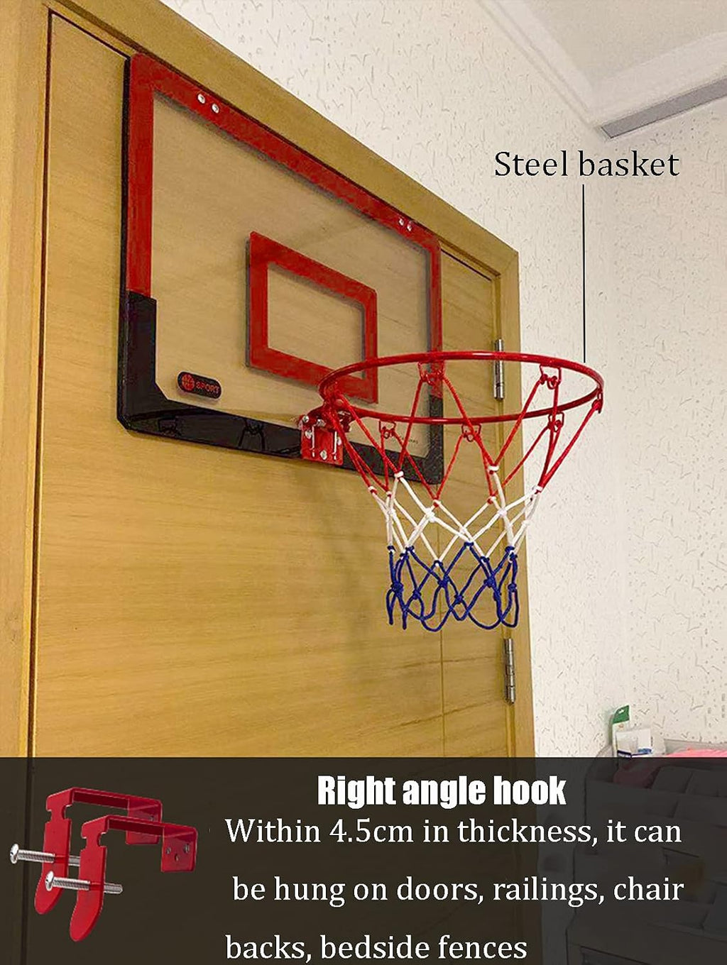 Basketball Rim Wall-Mounted Basketball Hoop,Children's Mini Suspended Steel Backboard,for Indoor and Outdoor Gymnasiums (Color : Style2, Size : 58.5x40cm)