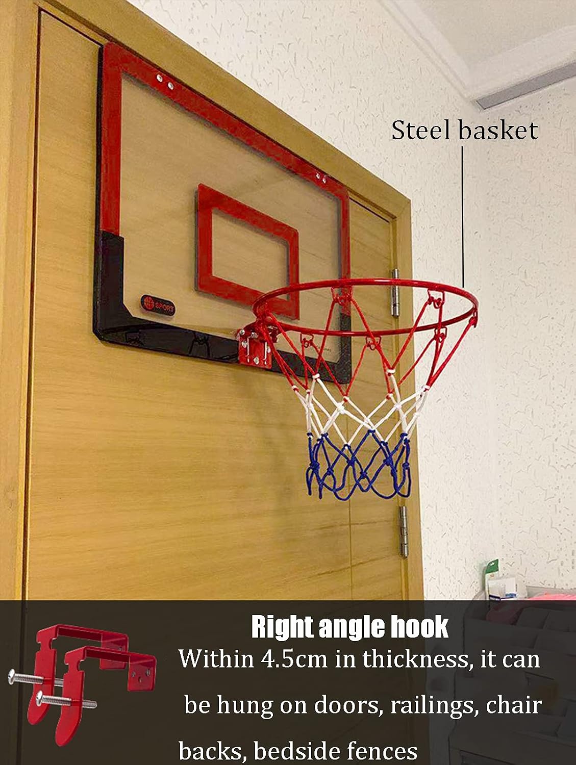 Basketball Rim Wall-Mounted Basketball Hoop,Children's Mini Suspended Steel Backboard,for Indoor and Outdoor Gymnasiums (Color : Style2, Size : 58.5x40cm)