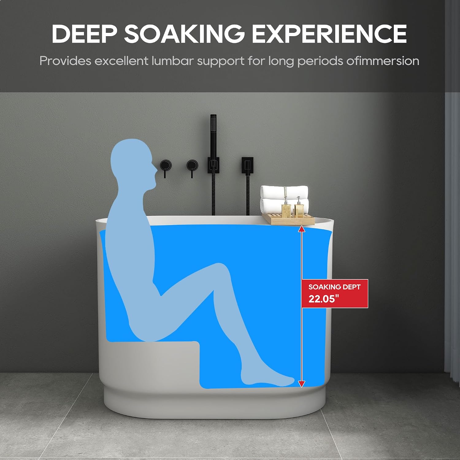 SJ Star&Jane 39' Solid Surface Japanese Soaking Bathtub Stone Resin Freestanding Tub Deep Soaking Bathtub Sit-In Design with Drain and Overflow