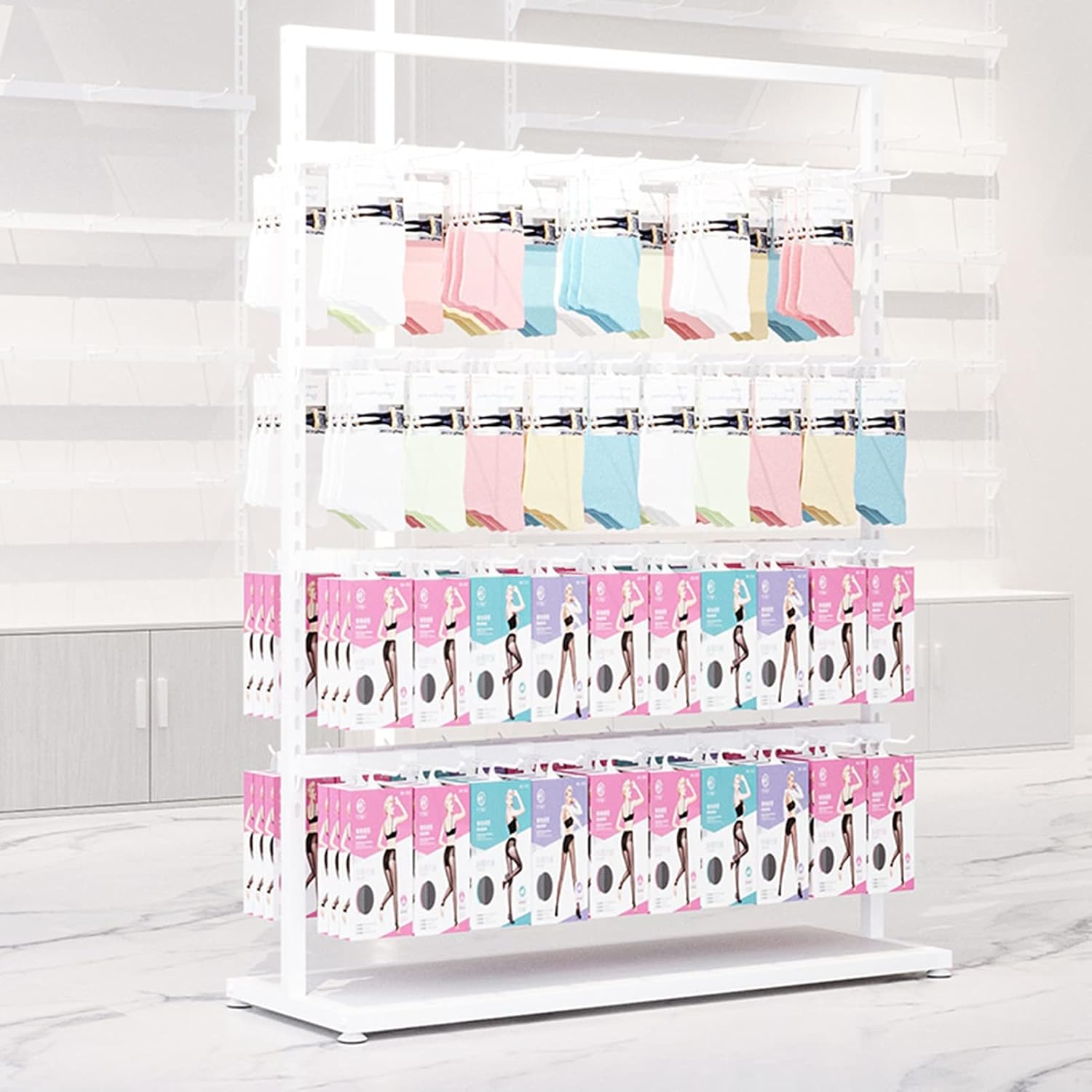Modern Boutique Retail Display Racks, Clothing Store Garment Racks, Multifunctional Slippers Socks Underwear Shorts Swimwear Gloves Storage Hanger, S(White-150x35x135CM