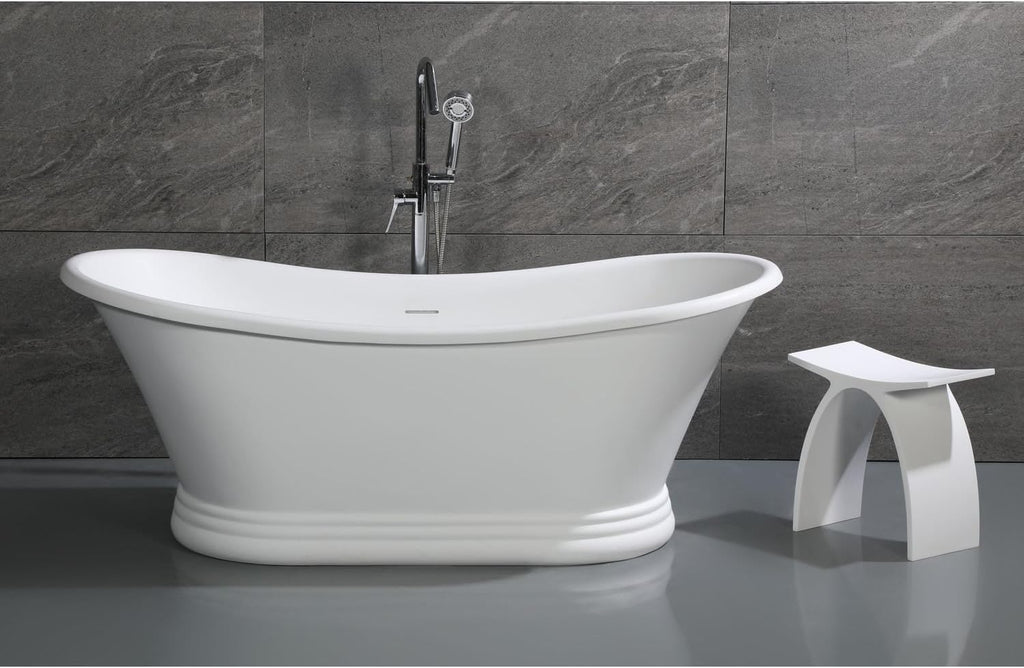 HomeStock 67' Solid Surface Resin Bathtub - White Matte Freestanding Tub