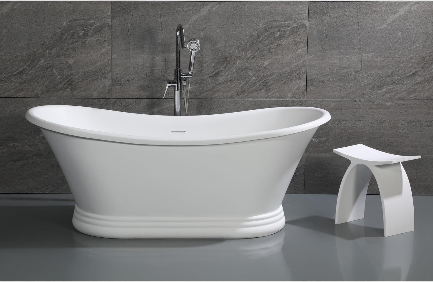 HomeStock 67' Solid Surface Resin Bathtub - White Matte Freestanding Tub