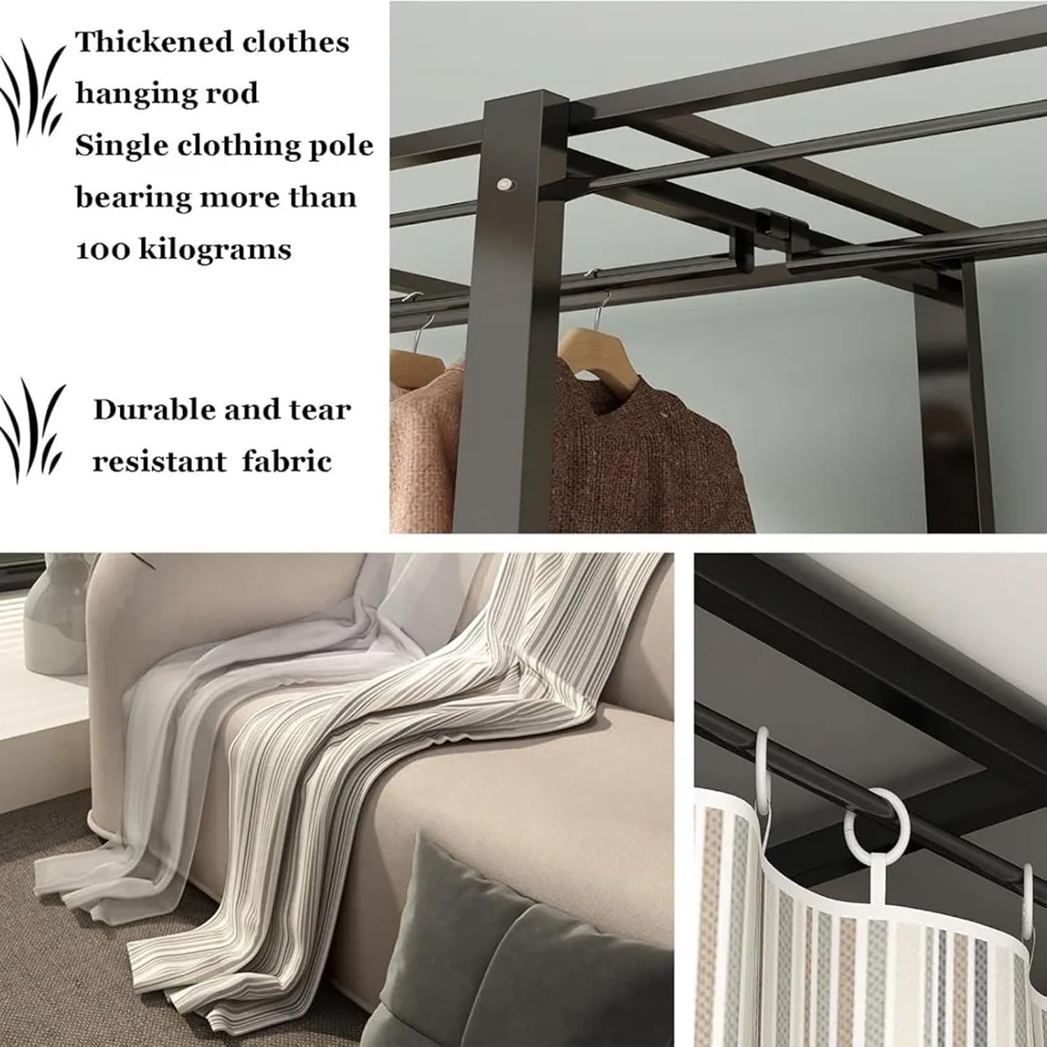 Wardrobe Portable Canvas Wardrobe, Foldable Drying Rack with Cover, Heavy Duty Closet Rack, Large Wardrobe Clothes Organizer, for Bedrooms and Living Rooms(160x48x172cm)