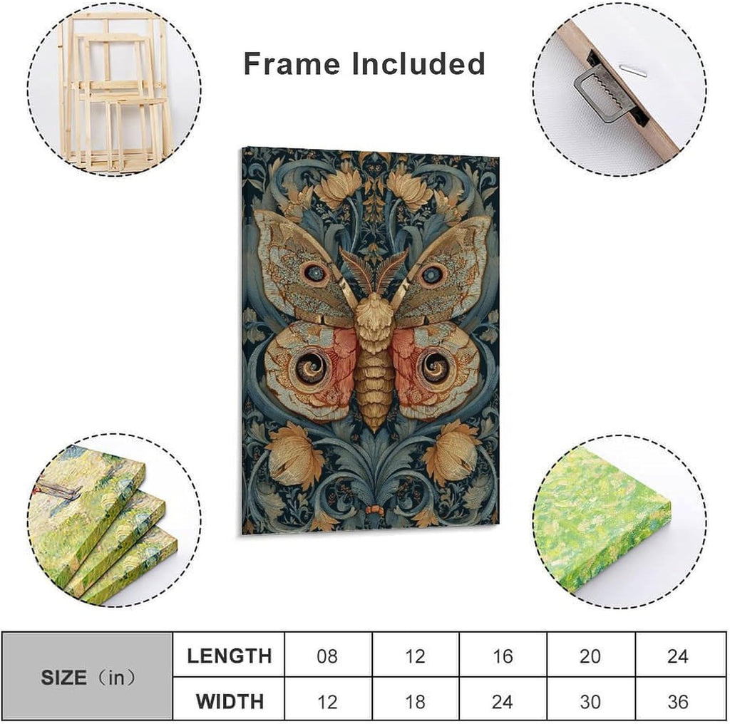 Exquisite Moth Art Nouveau Tapestry Textile Wall Hanging Wall Art Picture Painting Poster Canvas Print Posters Artworks Bedroom Living Room Decor 24x36inch(60x90cm)