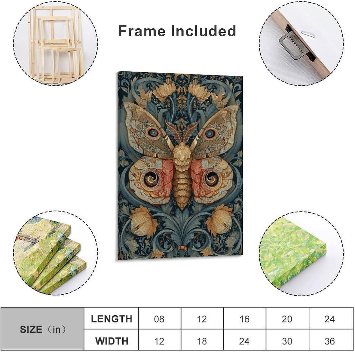 Exquisite Moth Art Nouveau Tapestry Textile Wall Hanging Wall Art Picture Painting Poster Canvas Print Posters Artworks Bedroom Living Room Decor 24x36inch(60x90cm)