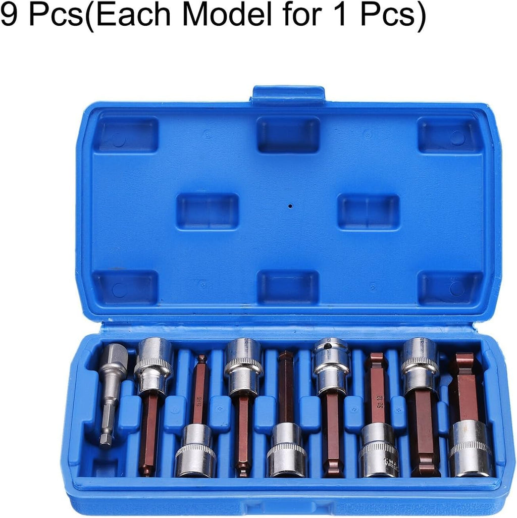 9Pcs Ball End Hex Bit Socket 1/2' Square Drive Metric Extension Impact Bit Power Nut Driver Set 4/5/6/8/10/12/14/17mm