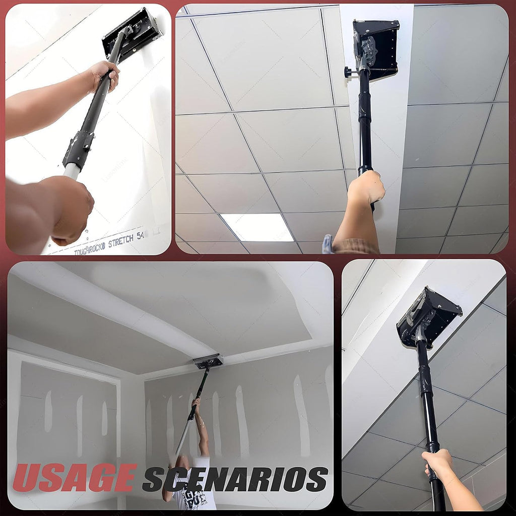 Drywall Plastering Machine Aluminum Alloy, 8'/10'/12' Drywall Flat Box with 42'-65' Extension Handle, Professional Drywall Taping Tool Set for Fast Finishing 8in+Rod