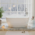 WELLFOR 59 Inch Acylic Freestanding Bathtub, 68 Gallons Capacity Soacking Bathtub with Chrome Bathtub Drain and Groove Overflow, Freestanding Soaking Tub for 1 Person, Glossy White