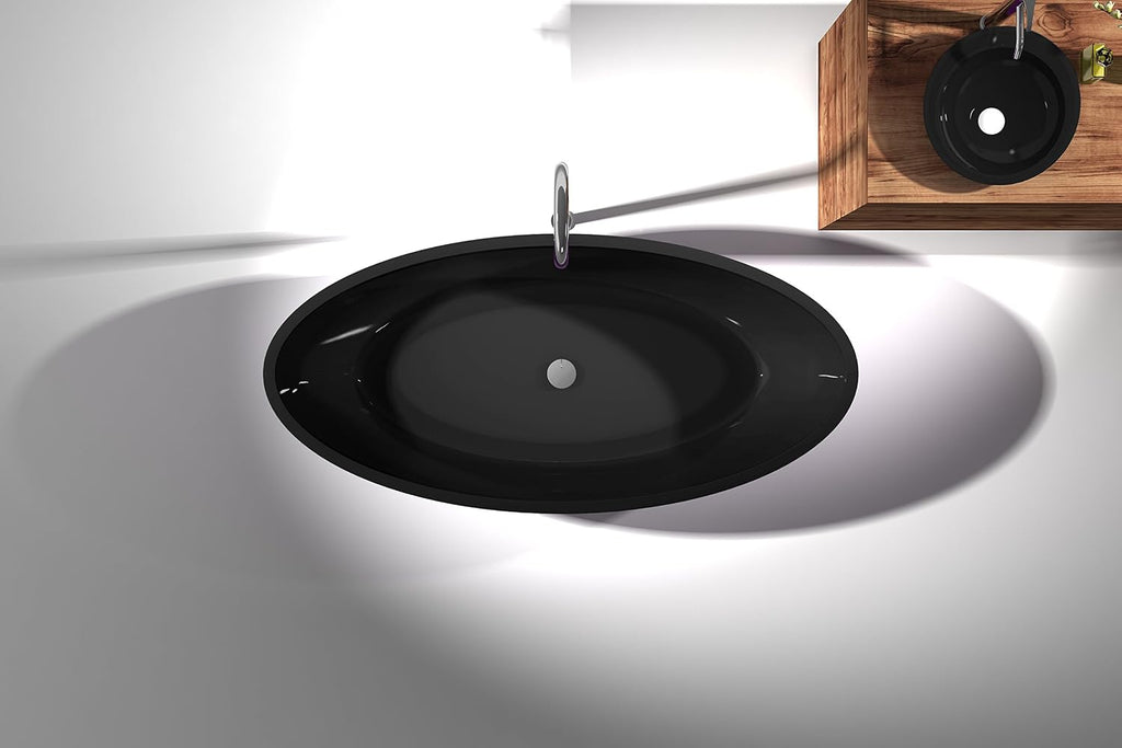 Opal 67 in. One Piece ANZZI Stone Freestanding Bathtub in Translucent Midnight Black