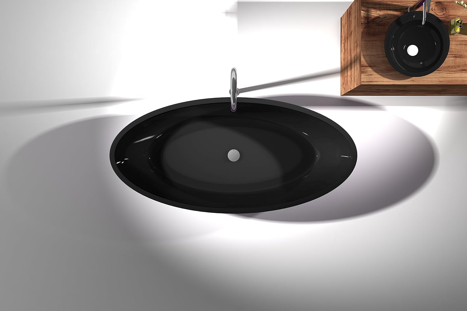 Opal 67 in. One Piece ANZZI Stone Freestanding Bathtub in Translucent Midnight Black