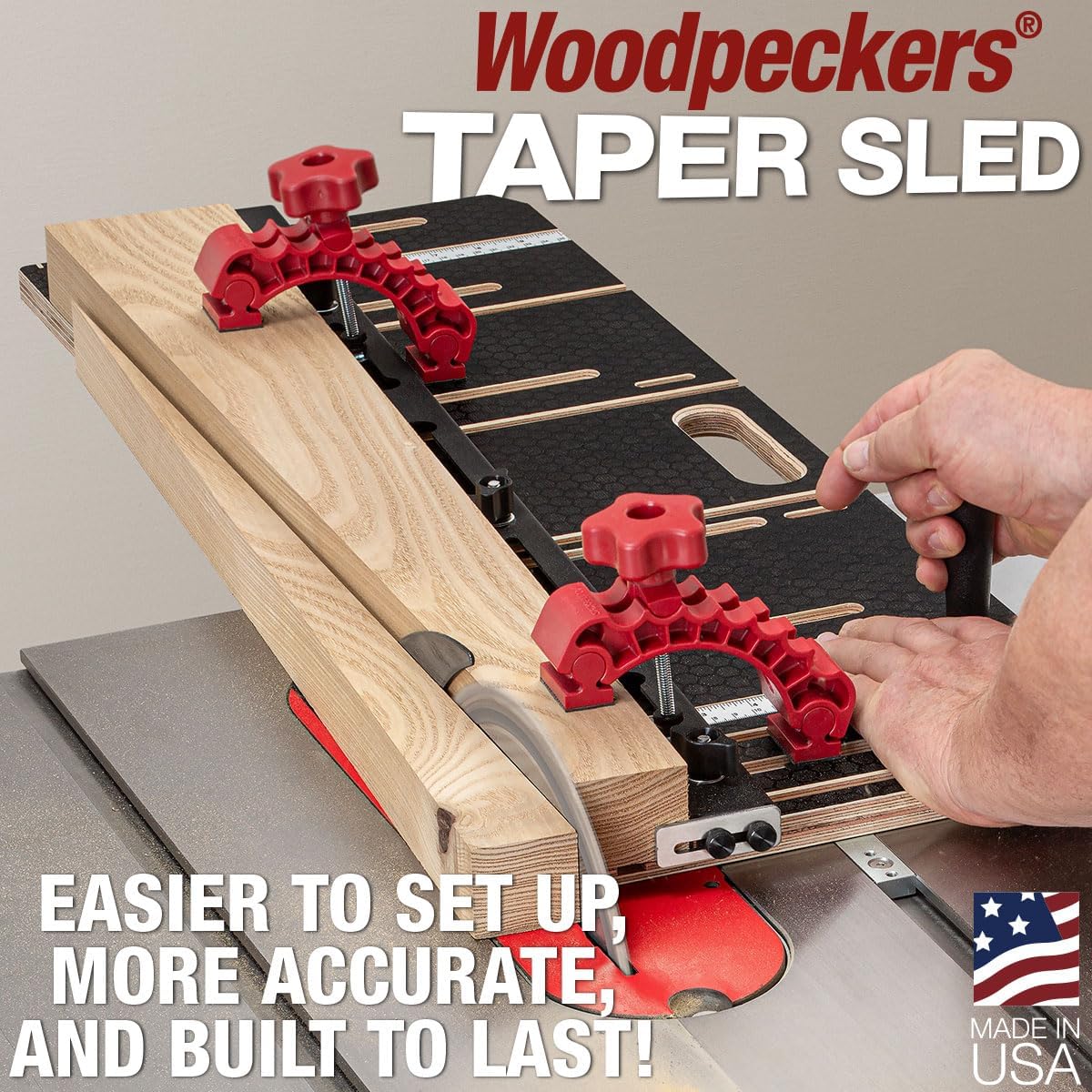 Woodpeckers Taper Sled, Table Saw Taper + Straight Line Jig, Perfect for Chair + Table Legs & Edge Jointing, Features 37' Miter Bar & 2 Hold-Down Clamps + Steel Fence TSL-32