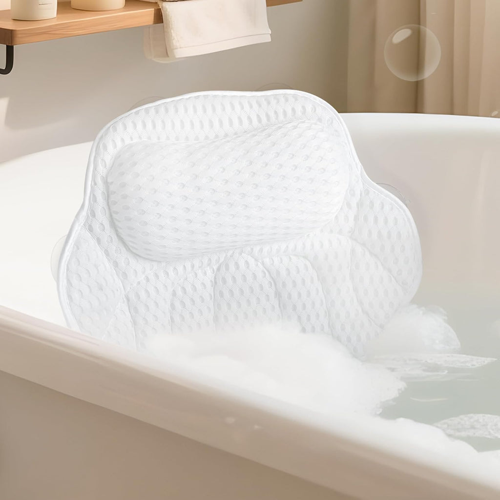 FerdY Shangri-La 59' Freestanding Bathtub, Classic Oval Shape Acrylic freestanding tub Modern White, cUPC Certified, Chrome Drain& Bath Pillow for Bathtub,Thick Tub Pillows, Breathable 4D Air Mesh