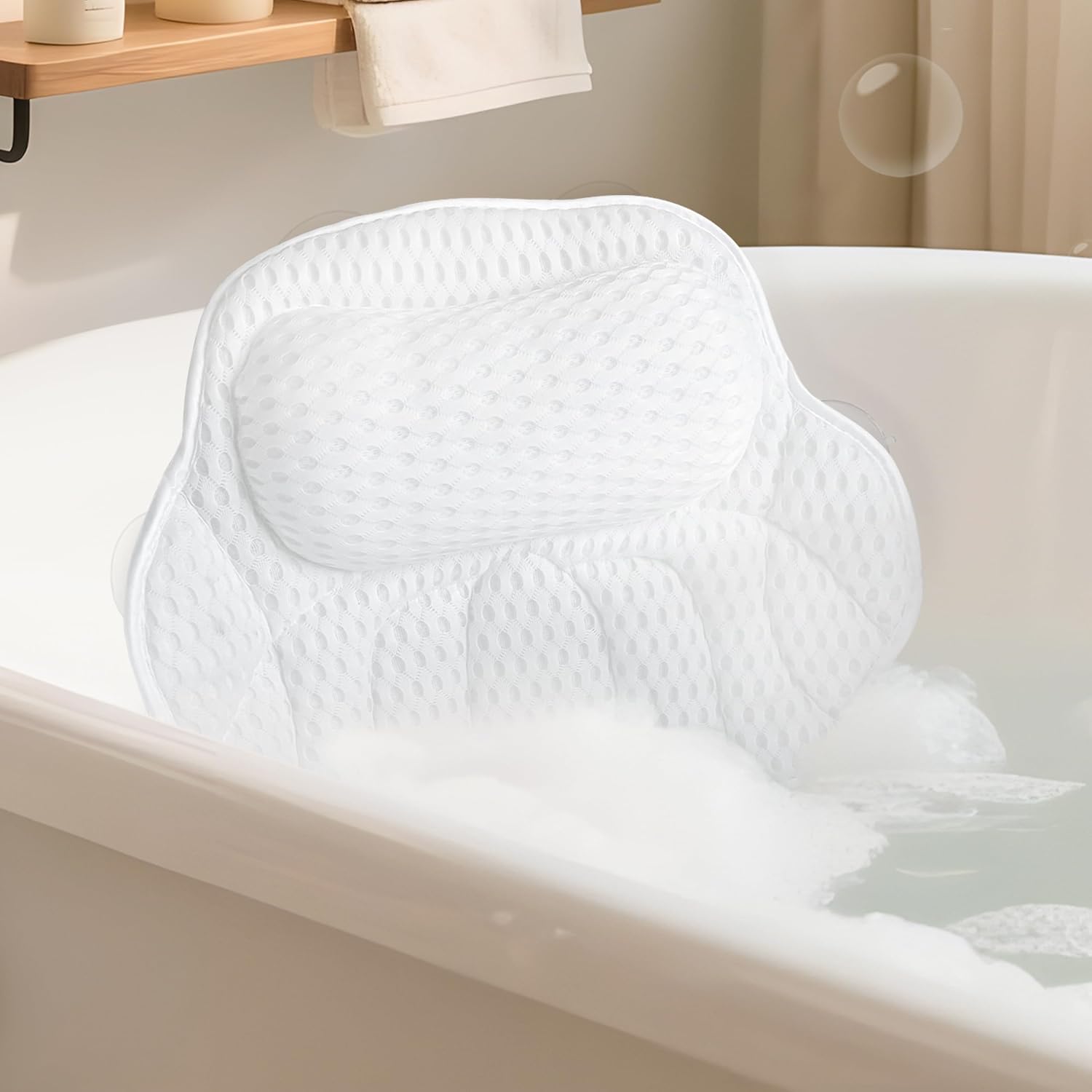 FerdY Naha 67' Acrylic Freestanding Bathtub, Curve Edge Freestanding Soaking Bathtub, Glossy White, cUPC Certified, Toe-Tap Chrome Drain& Bath Pillow for Bathtub,Thick Tub Pillows, Ergonomic Support