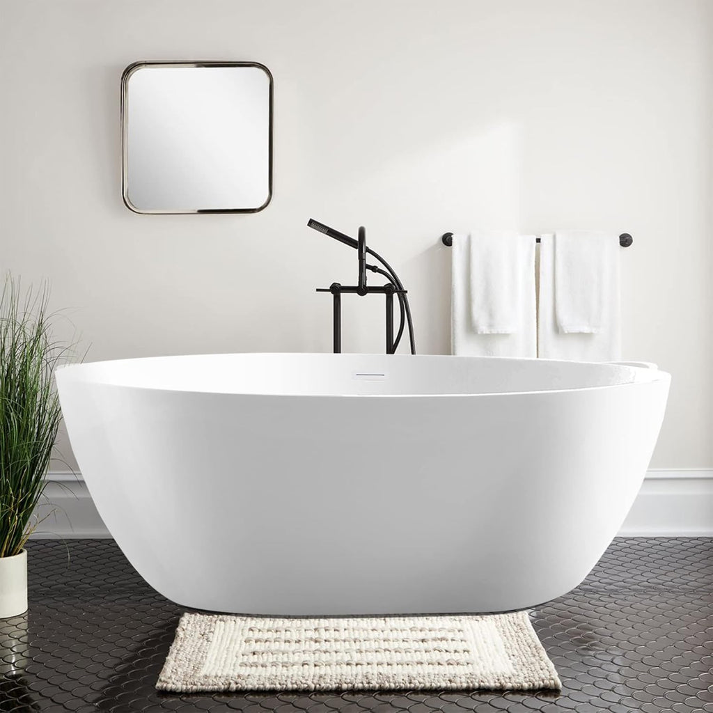 Vanity Art 59' X 32' Freestanding Bathtub | Home Improvement Bathtubs with Contemporary Design for Soaking and Bathing, Overflow and Pop-up Drain with UPC Certified, Acrylic, VA6834-PW-M