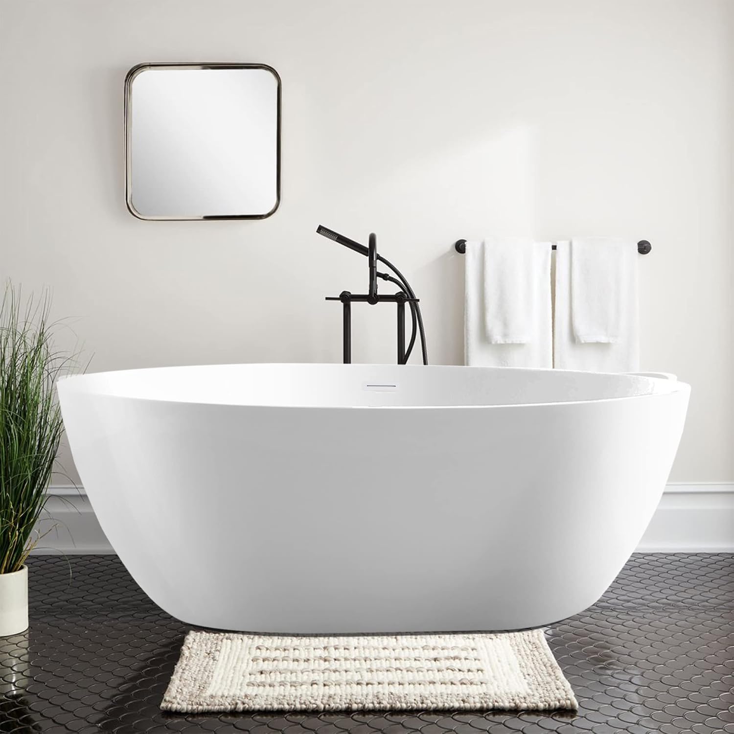 Vanity Art 59' X 32' Freestanding Bathtub | Home Improvement Bathtubs with Contemporary Design for Soaking and Bathing, Overflow and Pop-up Drain with UPC Certified, Acrylic, VA6834-PW-M