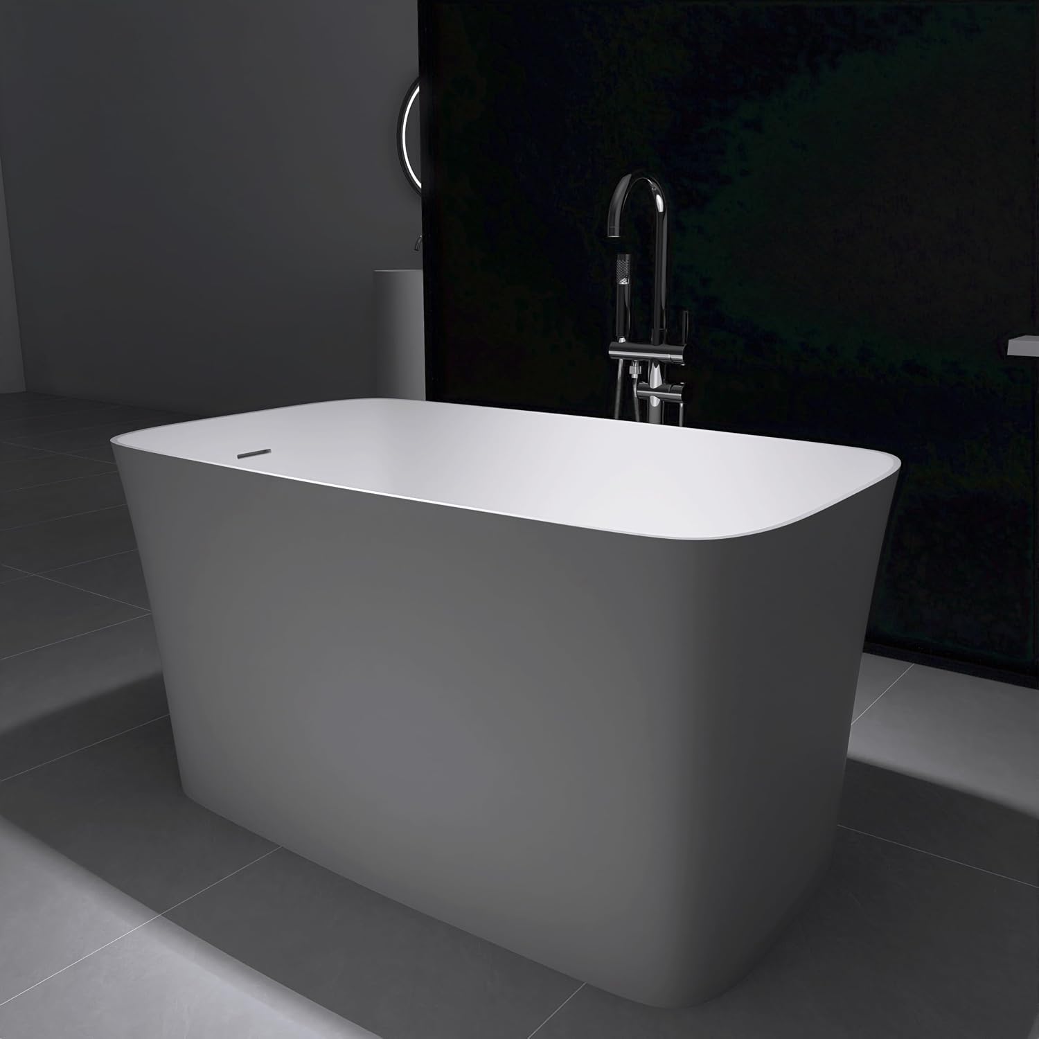 47' Japanese Soaking Freestanding Bathtub, Stone Resin Deep Soaking Bathtub Solid Surface Stand Alone Bathtub with Pop Up Drain and Overflow, cUPC Certified, Matte White DJ003-1200