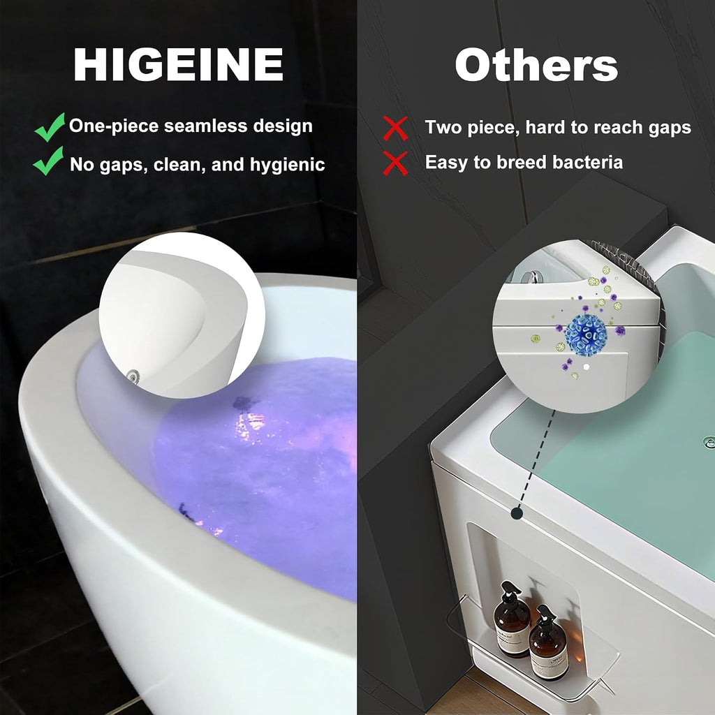 Premium 51' Modern Freestanding Whirlpool Bathtubs with Black Bathtub Pillow, Soaking Acrylic Tub With Faucet