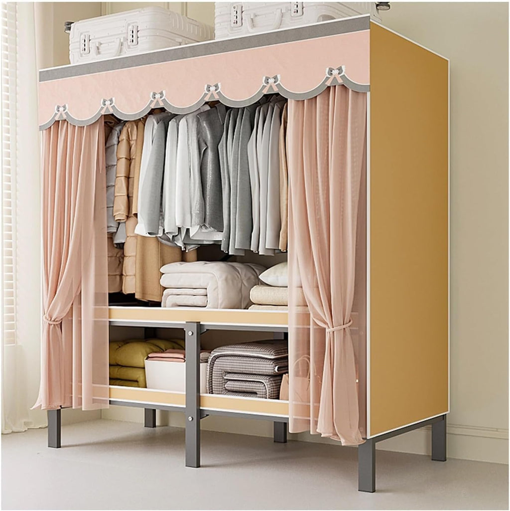 Clothing Storage Rack, Bedroom Wardrobe,Foldable Design Garment Rack,with Cotton Cover,Heavy-duty Portable Closet, Max Load 1100lbs,for Hanging Clothes (Color : Yellow, Size : 110cm)